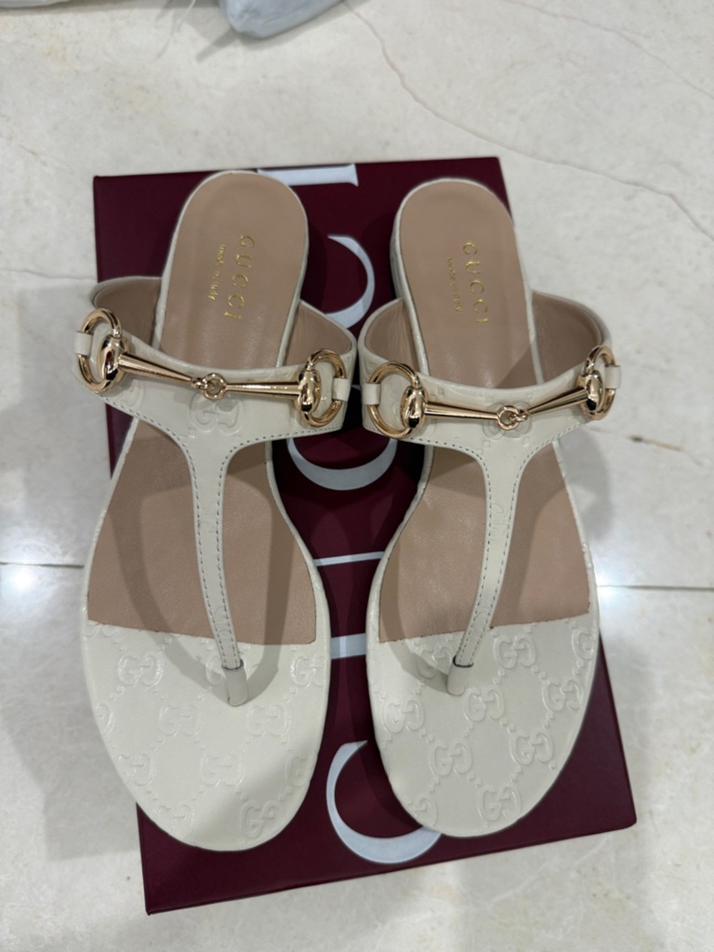 Cream Leather Horsebit T-Strap Sandals